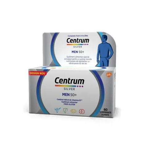 Suplimente alimentare Centrum Silver Men 50+ pentru sănătatea bărbaților de peste 50 de ani.