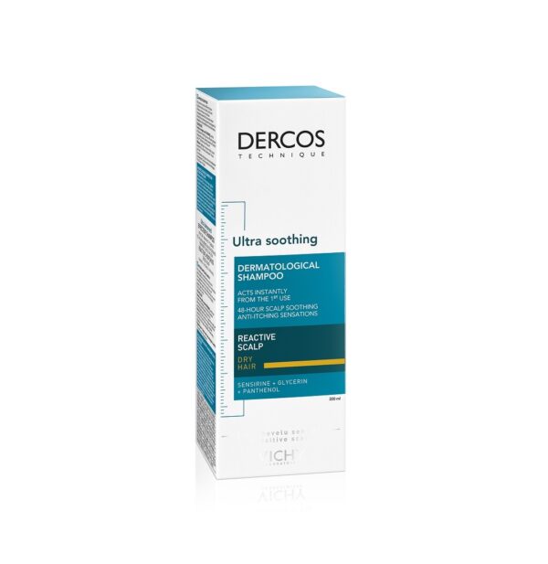 Șampon dermatologic Dercos pentru scalp sensibil, uscat și iritat, calmant și hidratant.