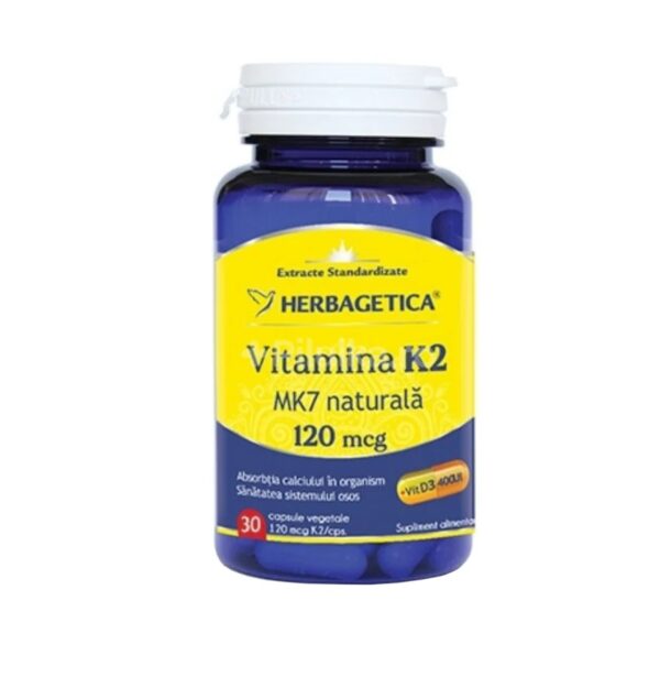 HERBAGETICA Vitamina K2 MK7 naturala 120mcg, 30 capsule