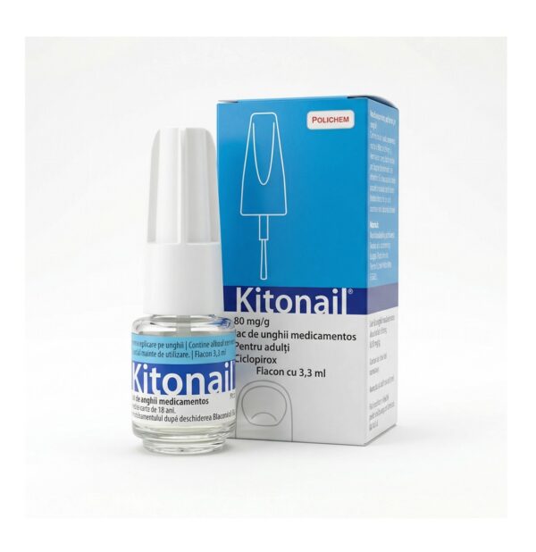 Kitonail, soluție pentru unghii, tratament pentru unghii fungice, 80 mg/g, 3,3 ml, Angelini.