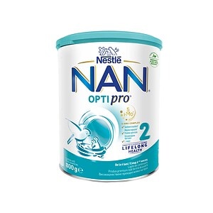 Pachet cu lapte de continuare NAN Optipro 2 pentru bebeluși, 800 g.