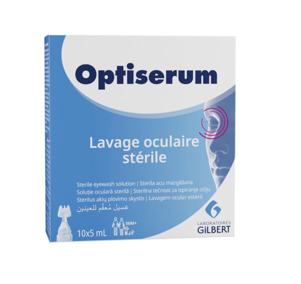 Optiserum soluție oculară sterilă 5ml Cutie cu soluție oculară sterilă Optiserum pentru spălare ochi.