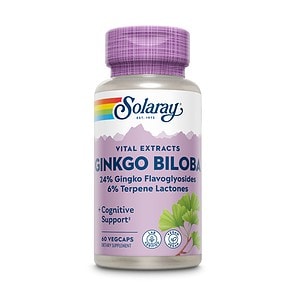 Ginkgo Biloba Solaray 60 capsule pentru sănătate cerebrală și circulație.
