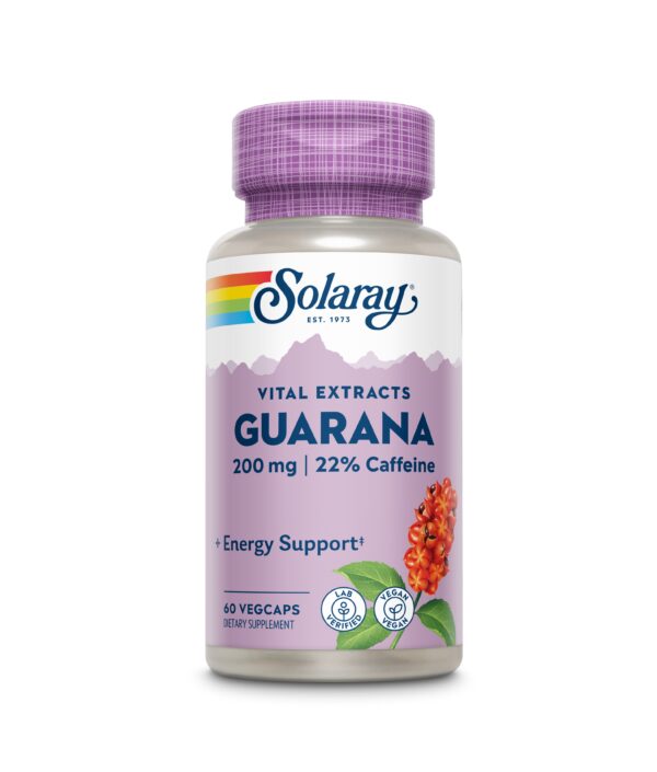 Guarana Solaray 200 mg, 60 capsule - Energie și vitalitate Supliment Solaray Guarana 200 mg, pentru energie și suport mental, 60 capsule.