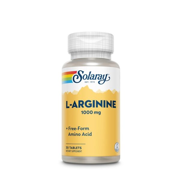Arginin Solaray 1000 mg, supliment alimentar pentru sănătatea cardiovasculară și performanță sportiv.