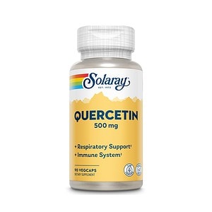 Flacon cu 90 capsule Quercetin 500 mg Solaray pentru suport respirator și imunitate.