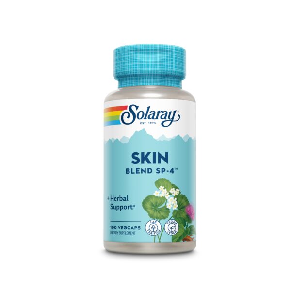 Capsulă Solaray pentru sănătatea pielii, cu suport herbal și vitamine.