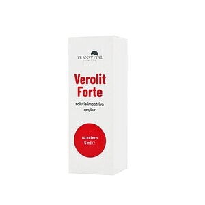 Verolit Forte - Soluție pentru negi Cutie Verolit Forte pentru tratarea negilor, 5 ml, Transvital.