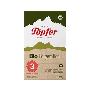 Töpfer Bio Folgemilch 3 pentru bebeluși Pachet de lapte praf bio pentru bebeluși de 10 luni și peste, 600 g.