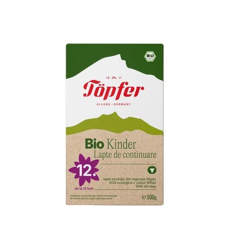 Lapte de continuare Bio pentru copii Lapte de continuare organic pentru copii de peste 12 luni, 500g.