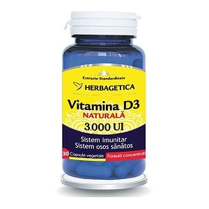 Vitamina D3 Naturală 3000 UI, 30 Capsule, Herbagetica