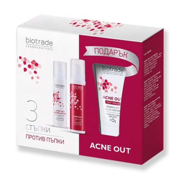 BIOTRADE Pachet Acne Out Crema Hidratanta pentru Acnee Hydro Active, 60 ml + Lotiune pentru Acnee, 60 ml + Gel de Curatare, 50 ml