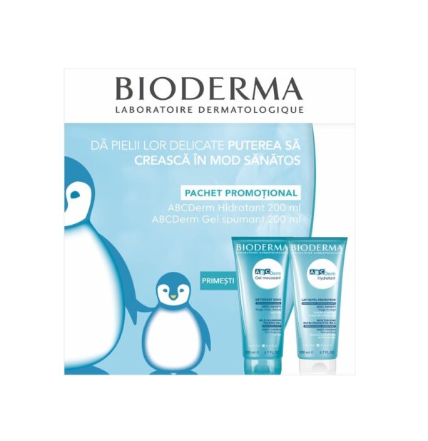 BIODERMA ABCDerm Hidratant, 200 ml +ABCDerm Gel spumant, 200ml