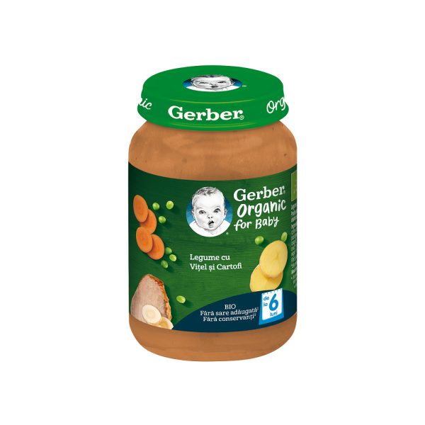 GERBER Piure bio din legume cu vitel si cartofi, +6 luni, 190 g
