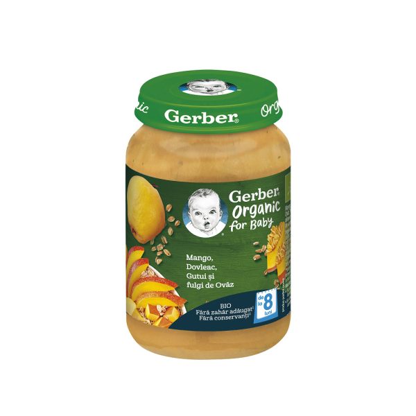 GERBER Piure bio din Mango, Dovleac, Gutui si fulgi de Ovaz, +8 luni, 190 g