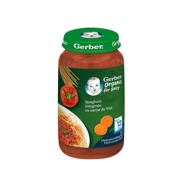 GERBER Piure Bio Din Spaghete Integrale cu Carne de Vita , 250 g