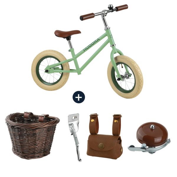 Set cos, buzunar, picior si claxon vintage pentru bicicletele de echilibru retro de la Hudora