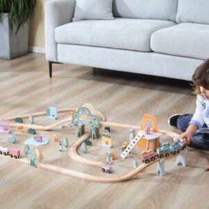 Set de Trenulete din Lemn cu Sine, 92 de Piese, Polar B