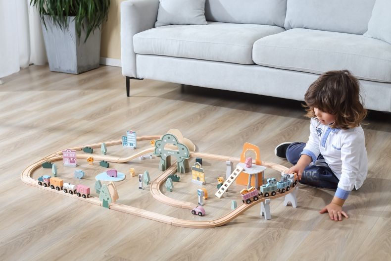 Set de Trenulete din Lemn cu Sine, 92 de Piese, Polar B