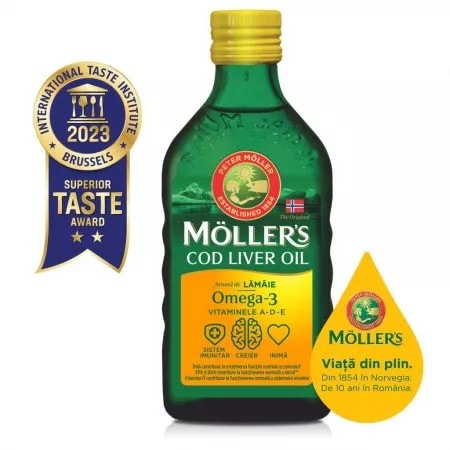 MOLLERS Cod Liver Oil Omega 3 Lamaie, 250 ml