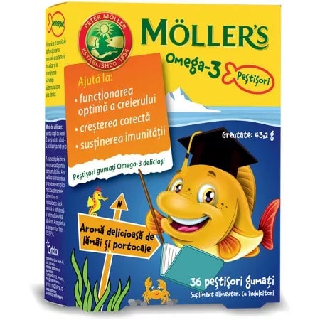 MOLLER'S Omega 3 Portocale, 36 pestisori gumati
