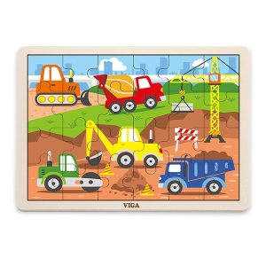 Puzzle din Lemn 24 Piese, Vehicule de Constructie, Viga