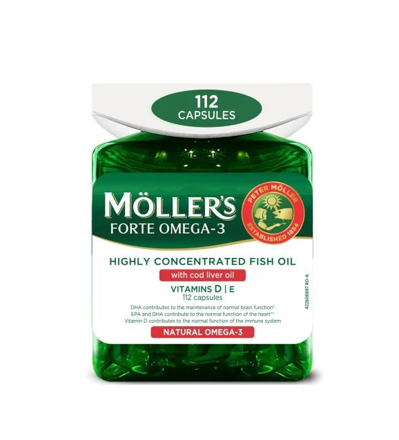 MOLLERS Omega 3 Forte, 112 capsule Omega 3 MOLLERS, 112 capsule, supliment alimentar pentru sănătate cardiovasculară.