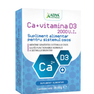 Supliment Alimentar pentru Sistemul Osos, Ca+Vitamina D3, 30 Comprimate, Adya Green Pharma