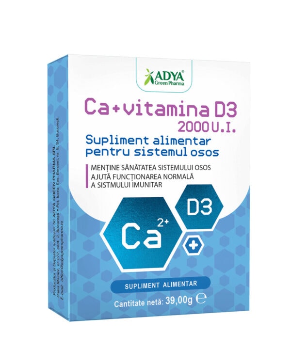 Supliment Alimentar pentru Sistemul Osos, Ca+Vitamina D3, 30 Comprimate, Adya Green Pharma