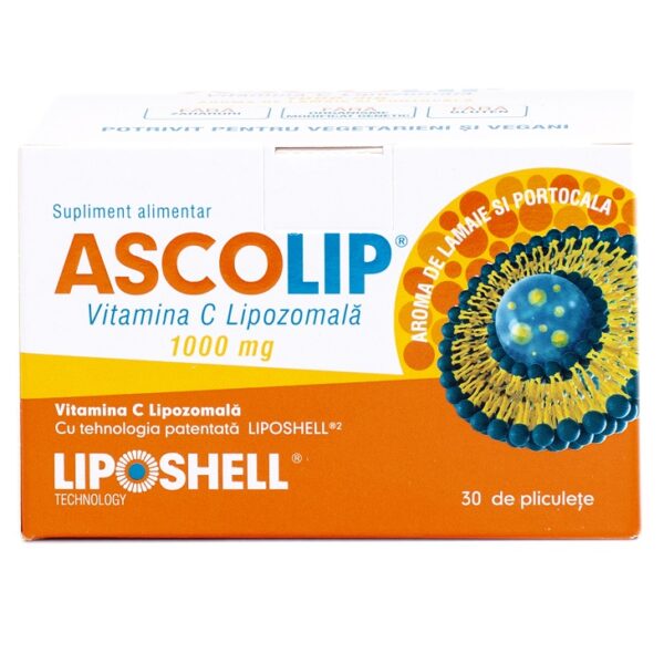 Ascolip 1000mg Vitamina C Lipozomala Aroma Portocale, 30 plicuri, Liposhell