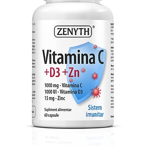Vitamina C 1000 mg + D3 1000 UI + Zn 15 mg, 60 Comprimate, Zenyth