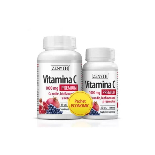 Vitamina C Premium cu Rodie, Bioflavonoide si Resveratrol, 60 + 30 Capsule, Zenyth