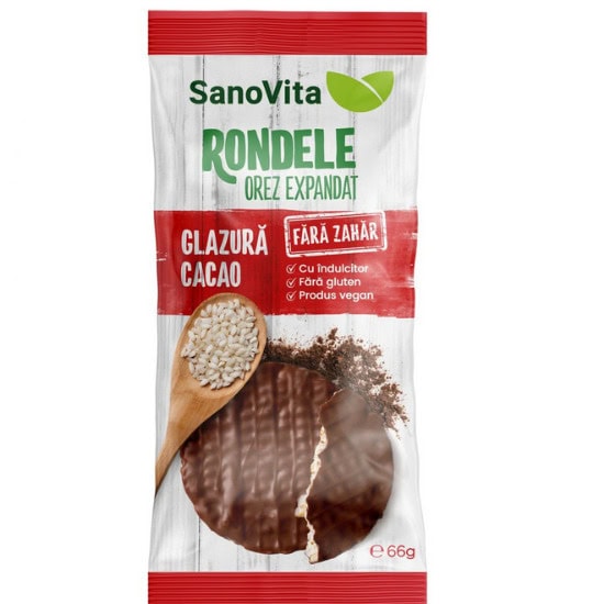 Rondele Orez cu Cacao Fara Zahar, 66 g, SanoVita
