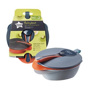 TOMME Set Castroane cu Capac si Lingurita, Negru/Rosu, TT0130-2, +6 Luni