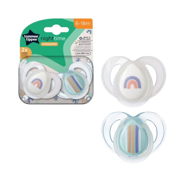 433532 GLOBAL NATURAL LATEX SOOTHER 0-6M 27.01.21_2 TOMME Suzeta Ortodontica de Noapte, TT0414, Curcubeu, 6-18 Luni