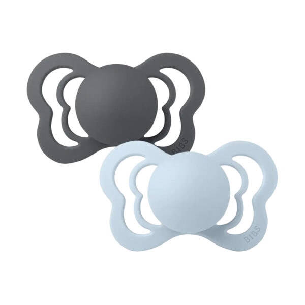 BIBS Set 2 Suzete Ortodontice Silicon Couture, Iron/Baby Blue, 0-6 L (size 1)