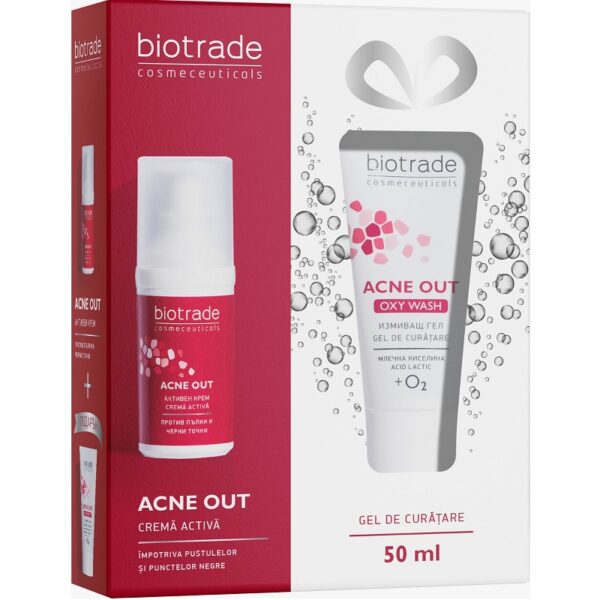 BIOTRADE ACNE OUT Pachet Crema Activa, 30 ml + Oxy Wash Cleansing Gel Mini, 50 ml