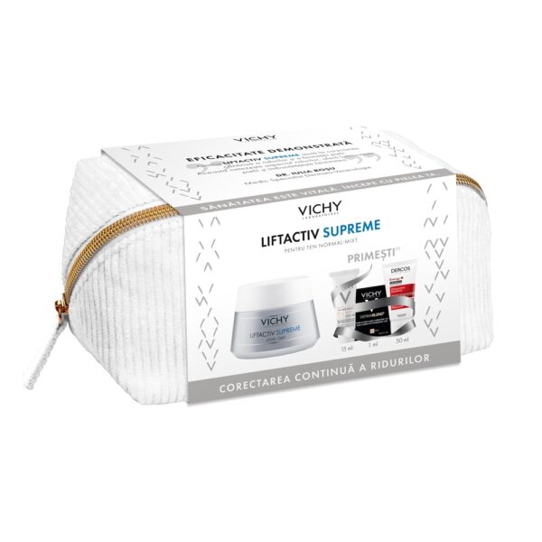 VICHY - Trusa Crema de Fata Liftactiv Supreme. 50 ml + Fluid cu SPF 50+ Capital Soleil, 15 ml + Fond de ten Dermablend, 25 Nude, 1 ml + Sampon Aminexil Dercos, 50 ml