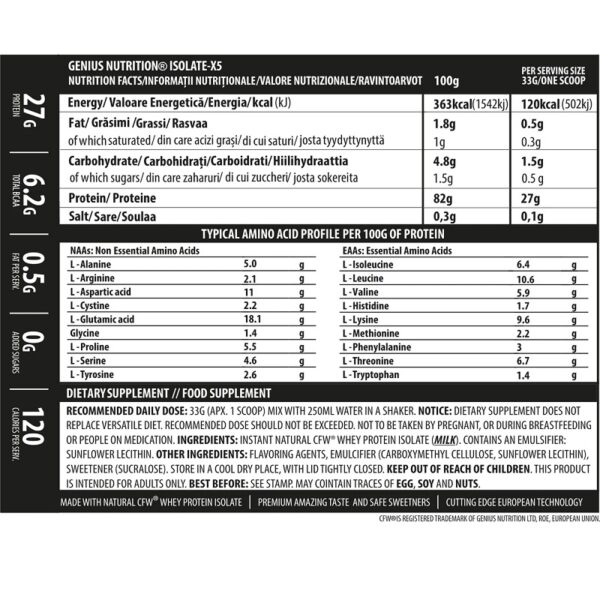Pudra Proteica tip Izolat din Zer cu Aroma de Ciocolata Isolate-X5 Wheysquick Chocolate, 2000 g, Genius Nutrition