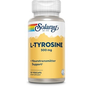 Capsule Solaray L-Tyrosine 500 mg pentru suport nervos și bioavailable.
