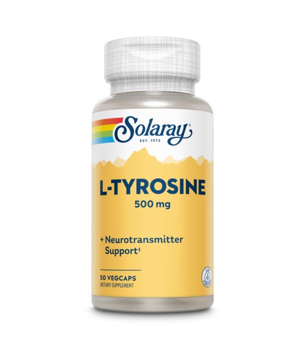 L-Tyrosine pentru energie și concentrare. Capsule Solaray L-Tyrosine 500 mg pentru suport nervos și bioavailable.
