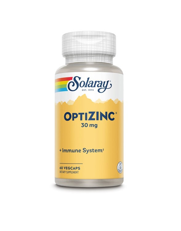 Supliment Solaray Optizinc 30 mg pentru susținerea sistemului imunitar, capsule vegane.