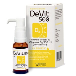 Suspensie Uleioasa cu Vitamina D3 cu Picurator DeVit 500, 500UI, 20 ml, Pharma Brands