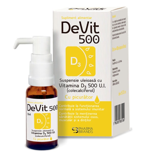 Suspensie Uleioasa cu Vitamina D3 cu Picurator DeVit 500, 500UI, 20 ml, Pharma Brands