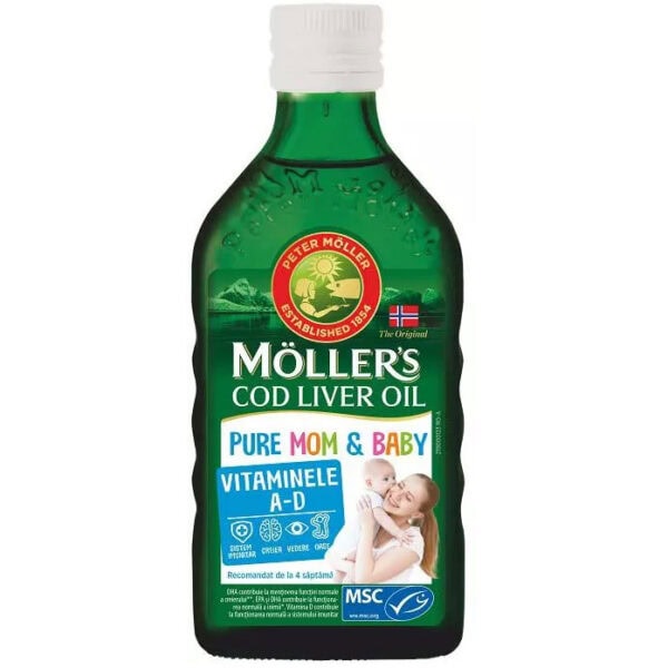 ulei-din-ficat-de-cod-pure-mom-and-baby-250-ml-mollers-o18802-farmacia-morpheus Ulei din Ficat de Cod Pure Mom and Baby, 250 ml, Moller's