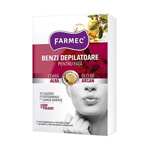 Benzi Depilatoare Pentru Fata Ceara Alba Ulei de Argan, 20 Bucati, Farmec