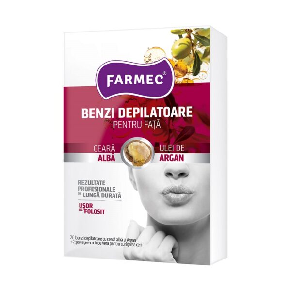 Benzi Depilatoare Pentru Fata Ceara Alba Ulei de Argan, 20 Bucati, Farmec