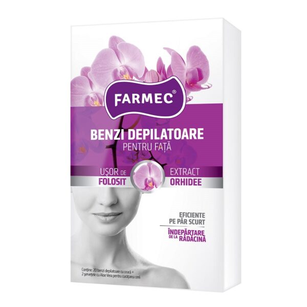 Benzi Depilatoare Pentru Fata cu Extract de Orhidee, 20 Bucati, Farmec