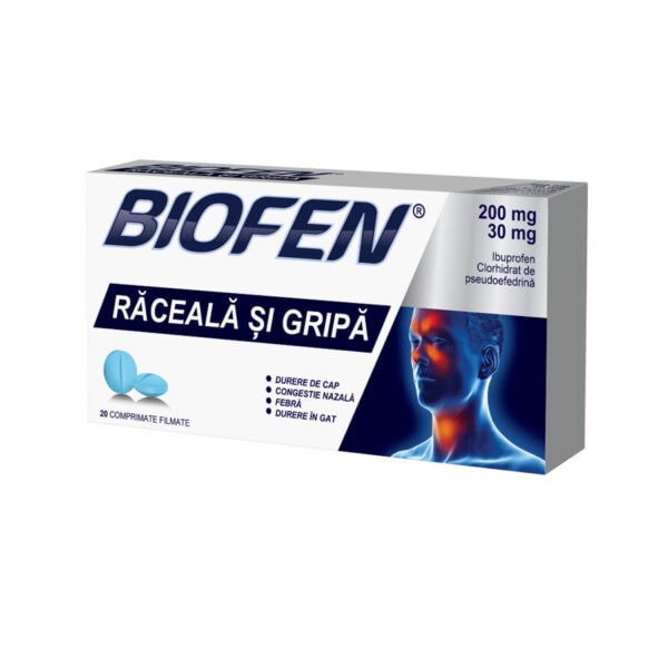 Biofen Raceala si Gripa, 200 mg/30 mg, 20 Comprimate Filmate, Biofarm