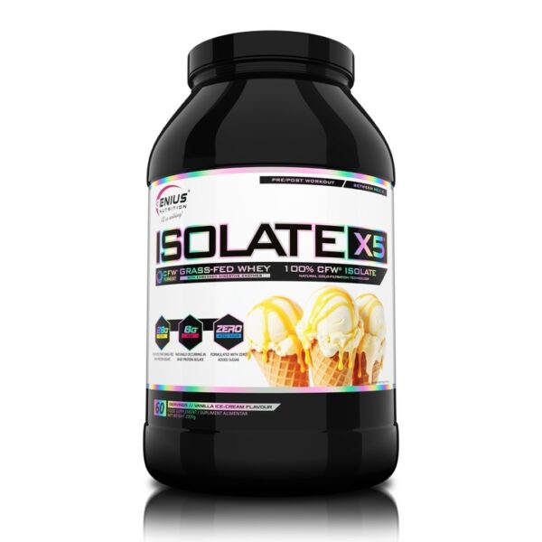 Pudra proteica tip izolat din zer cu aroma de inghetata cu vanilie Isolate-X5 Vanilla Ice-Cream, 2000 g, Genius Nutrition